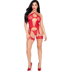 LEG AVENUE - 89338 OFFENER SPITZEN-Bodysuit MIT STRUMPFGÜRTEL + STRING ROT - EINE GRÖSSE – Produktansicht 4