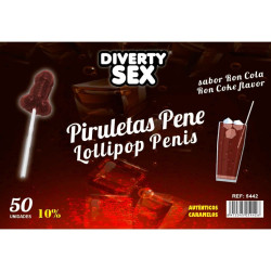 DIABLO GOLOSO – 50 PENIS-LOLLIPOPS RON-COLA-GESCHMACK 10 % ALKOHOL