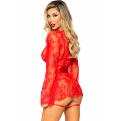 LEG AVENUE - 86123 TEDDY- UND STRUMPFBAND-BADEMANTEL-SET, ROT, GRÖSSE – Produktansicht 2