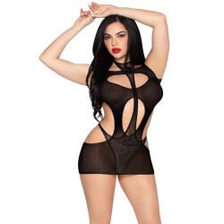 LEG AVENUE - 81680 BLICKDICHTES MINIKLEID UND NECKHOLDER-TEDDY, SCHWARZ - EINHEITSGRÖSSE – Produktansicht 2
