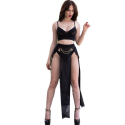 CHILIROSE - CR 4672 SCHWARZER TOP-ROCK UND TANGA MIT GOLDENEN KETTEN – Produktansicht 2