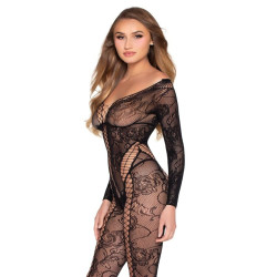 LEG AVENUE - 89369 NETZ- UND SPITZEN-JUMPSUIT, SCHWARZ - EINHEITSGRÖSSE – Produktansicht 2