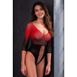 PASSION - BS118 SCHWARZER UND ROTER MESH-BODYSTOCKING – Produktansicht 2