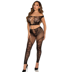 LEG AVENUE - CROP TOP UND NETZLEGGING MIT FREIEN SCHULTERN SCHWARZ – Produktansicht 2
