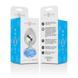 INTENSE - ANALPLUG AUS ALUMINIUMMETALL MIT BLAUEM GLAS, GRÖSSE M – Produktansicht 6