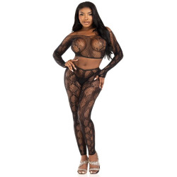 LEG AVENUE - 89373 PYTHON-CROP-TOP & FUSSLOSE STRUMPFHOSE SCHWARZ - EINHEITSGRÖSSE – Produktansicht 4