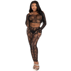 LEG AVENUE - 89373 PYTHON-CROP-TOP & FUSSLOSE STRUMPFHOSE SCHWARZ - EINHEITSGRÖSSE – Produktansicht 5