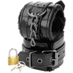 DARKNESS - SCHWARZE, VERSTELLBARE LEDERHANDSCHELLEN MIT VORHNGESCHLOSS – Produktansicht 2