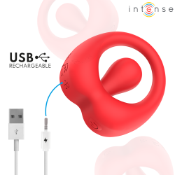 INTENSE - RUSSELL ANILLO VIBRADOR CON ESTIMULACIÓN DE CLÍTORIS ROJO – Produktansicht 9