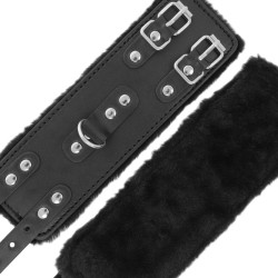 DARKNESS - SCHWARZE, VERSTELLBARE LEDERHANDSCHELLEN MIT FUTTER – Produktansicht 5
