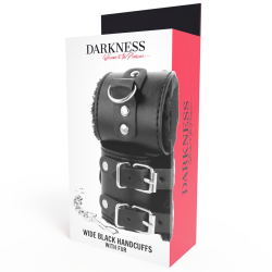 DARKNESS - SCHWARZE, VERSTELLBARE LEDERHANDSCHELLEN MIT FUTTER – Produktansicht 6
