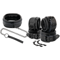 DARKNESS - HANDSCHELLEN UND KRAGEN AUS SCHWARZEM LEDER – Produktansicht 2