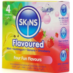 SKINS - PREMIUM-KONDOME MIT VERSCHIEDENEN GESCHMACKSRICHTUNGEN, 4ER-PACK – Produktansicht 2