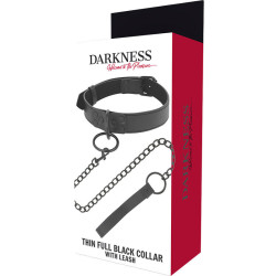DARKNESS - DÜNNES SCHWARZES VOLLHALSHALSBAND MIT LEINE – Produktansicht 5