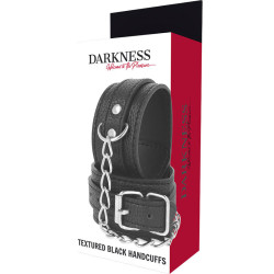 DARKNESS - HANDSCHELLEN AUS SCHWARZEM STRUKTURIERTEM LEDER – Produktansicht 5