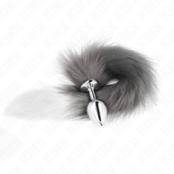 KINK - ANAL PLUG GRÖSSE M 8 X 3,5 CM MIT KUNSTSTOFFSCHWANZ 40 CM GRAU UND WEISS – Produktansicht 3