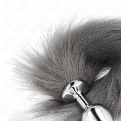 KINK - ANAL PLUG GRÖSSE M 8 X 3,5 CM MIT KUNSTSTOFFSCHWANZ 40 CM GRAU UND WEISS – Produktansicht 4
