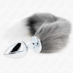 KINK - ANAL PLUG GRÖSSE L 10 X 4 CM MIT KUNSTSTOFFSCHWANZ 40 CM GRAU UND WEISS – Produktansicht 3