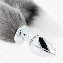 KINK - ANAL PLUG GRÖSSE L 10 X 4 CM MIT KUNSTSTOFFSCHWANZ 40 CM GRAU UND WEISS – Produktansicht 4