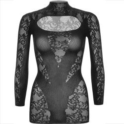 LEG AVENUE - MINIKLEID MIT SPITZE LANGARM SCHWARZ – Produktansicht 9