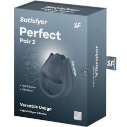 SATISFYER - PERFECT PAIR 2 MULTIVIBRATOR 2 IN 1 PENISRING UND FINGERSTIMULATOR GRAU – Produktansicht 9