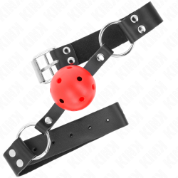 KINK - ATMUNGSAKTIVER BALL 4 CM KNEBEL MIT DOPPELNIET ROT 62,5 x 2,5 CM VERSTELLBAR 42-58 CM – Produktansicht 2