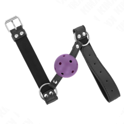 KINK - ATMUNGSAKTIVER BALL 4 CM KNEBEL MIT DOPPELNIET LILA 62,5 x 2,5 CM VERSTELLBAR 42-58 CM – Produktansicht 2