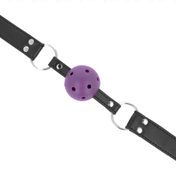 KINK - ATMUNGSAKTIVER BALL 4 CM KNEBEL MIT DOPPELNIET LILA 62,5 x 2,5 CM VERSTELLBAR 42-58 CM – Produktansicht 4