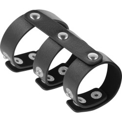 DARKNESS - VERSTELLBARER DOPPEL-PENIS- UND HODENRING AUS LEDER – Produktansicht 3