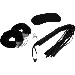 INTENSE - FETISH EROTIKSPIELSET 1 MIT HANDSCHELLEN, BLINDMASKE UND PEITSCHE – Produktansicht 2