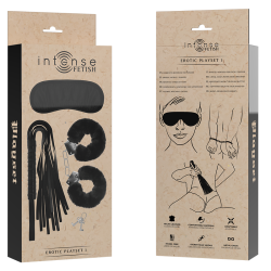 INTENSE - FETISH EROTIKSPIELSET 1 MIT HANDSCHELLEN, BLINDMASKE UND PEITSCHE – Produktansicht 6