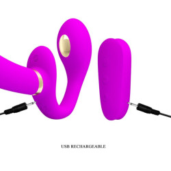 PRETTY LOVE - THUNDERBIRD DOPPELTER STRAP-ON-VIBRATOR MIT FERNBEDIENUNG LILA – Produktansicht 6