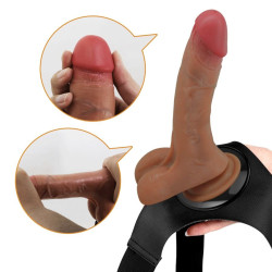 PRETTY LOVE - UNIVERSAL HARNESS SLIP MIT VIBRIERENDEM UND SQUIRTING-DILDO 15,5 CM MULATO – Produktansicht 3