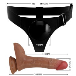 PRETTY LOVE - UNIVERSAL HARNESS SLIP MIT VIBRIERENDEM UND SQUIRTING-DILDO 15,5 CM MULATO – Produktansicht 7