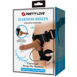 PRETTY LOVE - UNIVERSAL HARNESS SLIP MIT VIBRIERENDEM UND SQUIRTING-DILDO 15,5 CM MULATO – Produktansicht 10