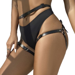 SUBBLIME - LEDER TAILLE UND BEIN HARNESS SCHWARZ EINE GRÖSSE – Produktansicht 2