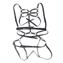 SUBBLIME - KÖRPERHARNESS VERSTELLBARE RIEMEN LEDER SCHWARZ EINE GRÖSSE – Produktansicht 4