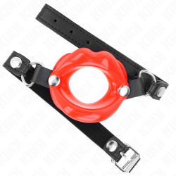 KINK - LIP 8 CM KNEBEL MIT ROTEM KUNSTLEDERBAND 63 x 2 CM VERSTELLBAR 39-58 CM – Produktansicht 2