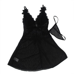 SUBBLIME - BABYDOLL-TÜLLSTOFF MIT SPITZE UND BLUMENDETAIL SCHWARZ – Produktansicht 3