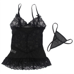 SUBBLIME - BABYDOLL MIT VERSTELLBAREN TRGERN UND TRANSPARENTER SPITZE MIT BLUMENDRUCK SCHWARZ – Produktansicht 7