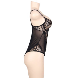 SUBBLIME - QUEEN PLUS FLORAL LACE UND FRINGED BLACK TEDDY – Produktansicht 2