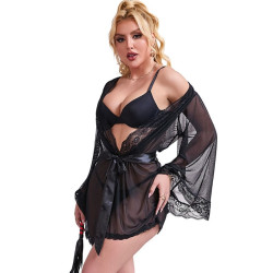 SUBBLIME - TRANSPARENTER STOFFMANTEL MIT SPITZENDETAIL SCHWARZ – Produktansicht 4