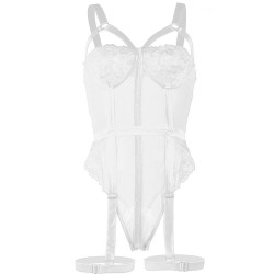 SUBBLIME - TEDDY MIT STRUMPFBAND-DETAIL AUF DER BRUST WEISS S/M – Produktansicht 7