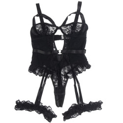 SUBBLIME - TEDDY MIT STRUMPFBAND MIT SPITZENDETAIL UND STREIFEN SCHWARZ – Produktansicht 4