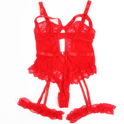 SUBBLIME - TEDDY MIT STRUMPFBAND MIT SPITZENDETAIL UND STREIFEN ROT – Produktansicht 3