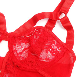 SUBBLIME - TEDDY MIT STRUMPFBAND MIT SPITZENDETAIL UND STREIFEN ROT – Produktansicht 4