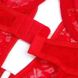 SUBBLIME - TEDDY MIT STRUMPFBAND MIT SPITZENDETAIL UND STREIFEN ROT – Produktansicht 8