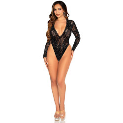 LEG AVENUE - BODY AUS SPITZE UND LANGEN ÄRMELN MIT DIAMANTEN, SCHWARZ, EINHEITSGRÖSSE – Produktansicht 4