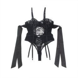 SUBBLIME - 955502 SPITZEN-BODYSUIT MIT SCHLEIFEN UND STRAPSEN SCHWARZ L/XL – Produktansicht 6