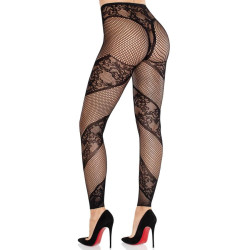LEG AVENUE - STRUMPFHOSE OHNE FUSS AUS SPITZE UND TRANSPARENZ SCHWARZ – Produktansicht 2